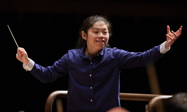 Donatella Flick 2014 conducting competition winner Elim Chan. Photograph: Clive Totman/LSO