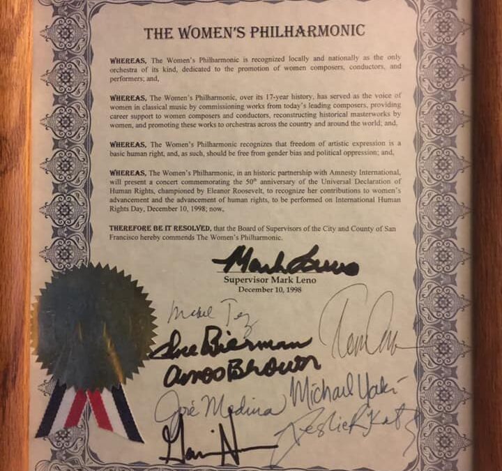 TBT: 1998, The Women’s Philharmonic — recognized by the Supervisors of San Francisco